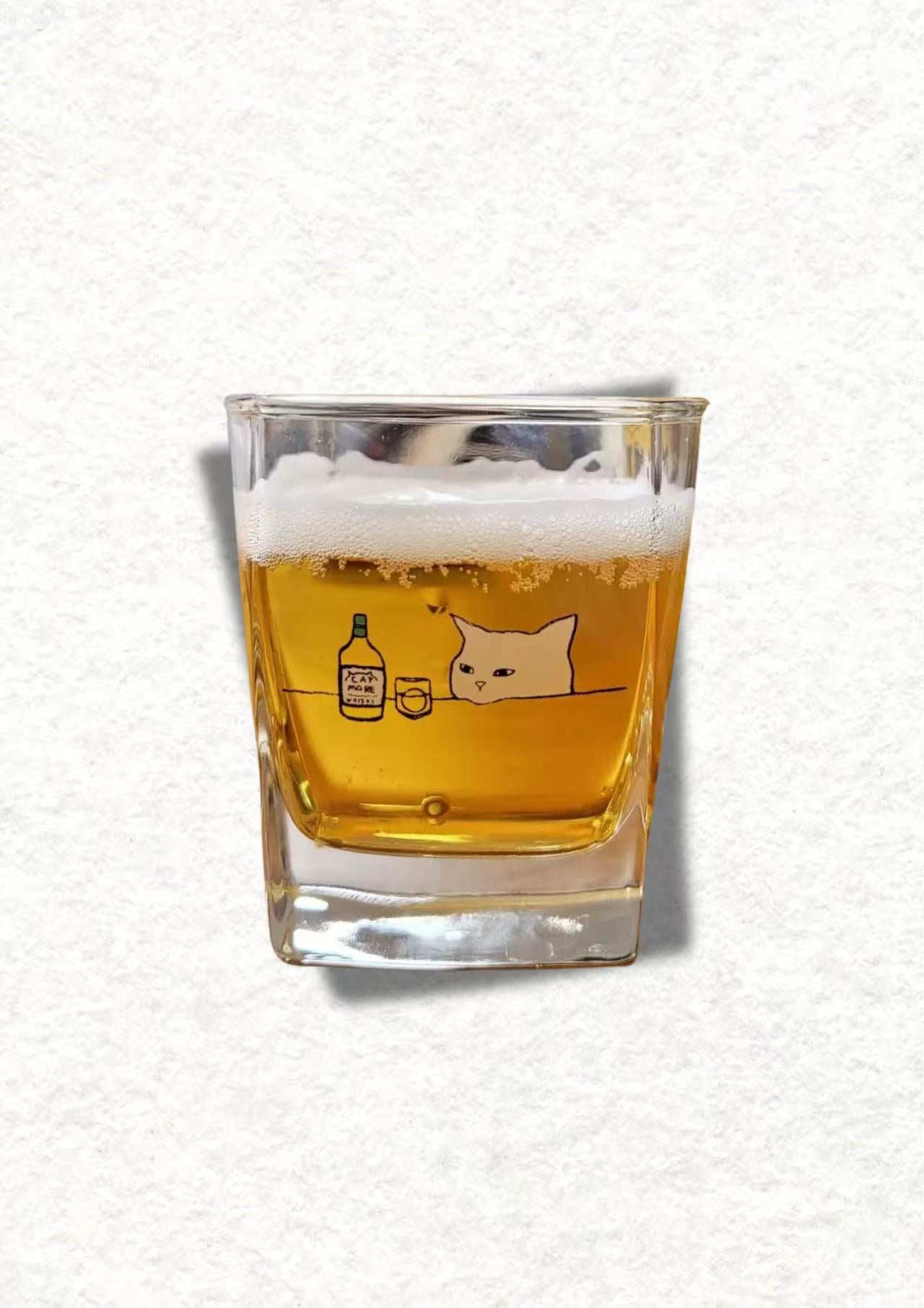 猫イラスト入り耐熱ウイスキーグラス