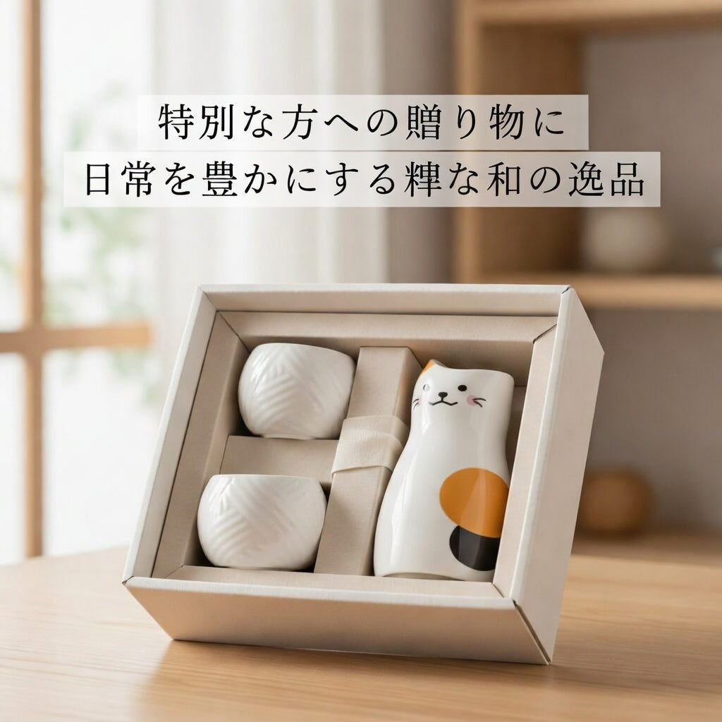 猫ちゃんの徳利セット　カップ2つ付き