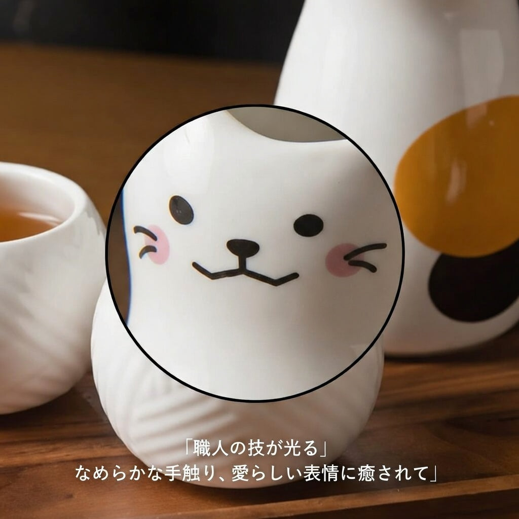 猫ちゃんの徳利セット　カップ2つ付き