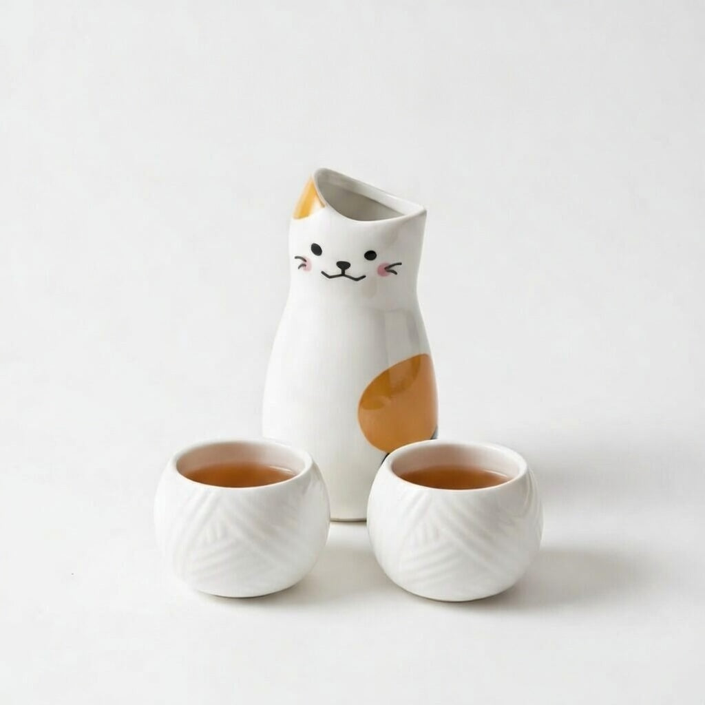 猫ちゃんの徳利セット　カップ2つ付き